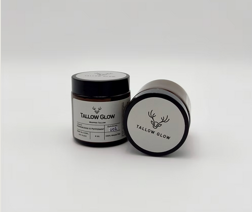 Tallow Glow Whipped Tallow Moisturizing Cream – Frankincense & Peppermint, 4oz jar with lid
